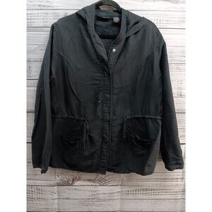 Apostrophe  Jacket Women’s Large 14-16 Black Hoodie Pockets Silk Linen Cotton